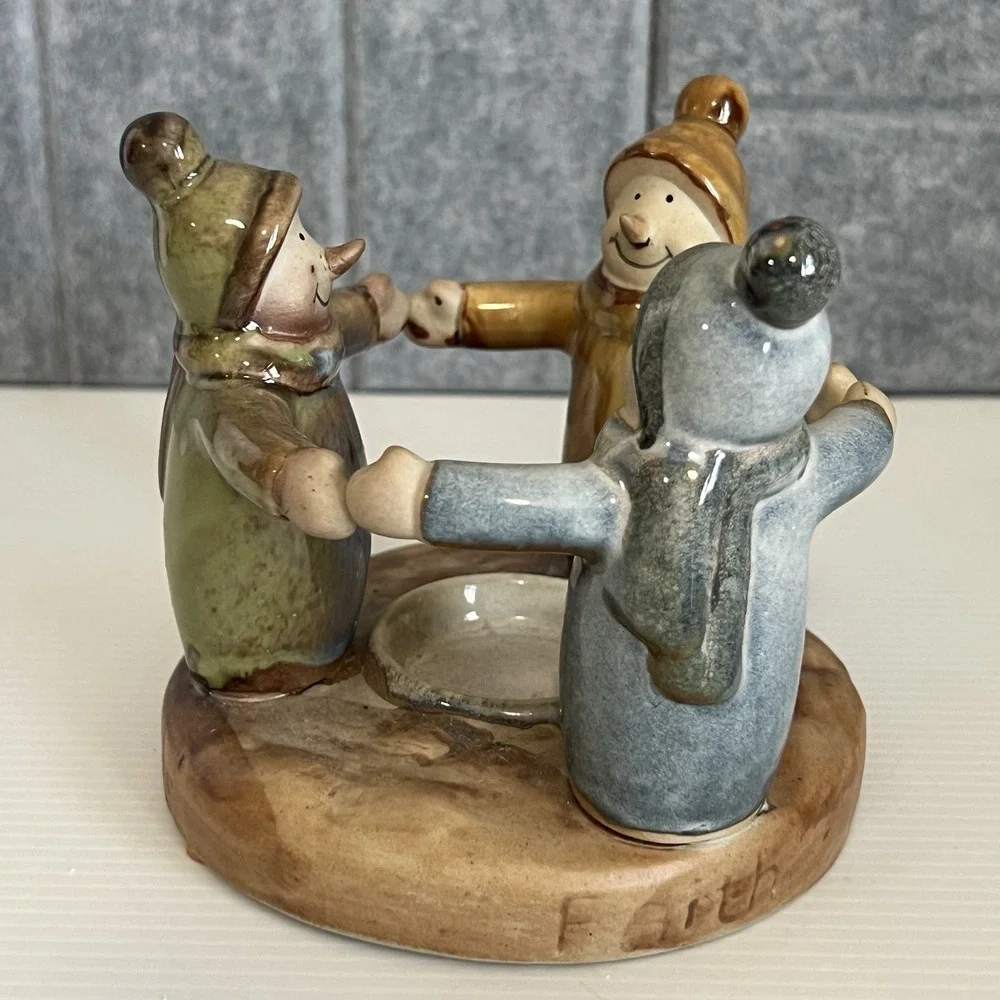 Circle of Snowman Winter Ceramic Votive Candle Holder Faith Family Friends